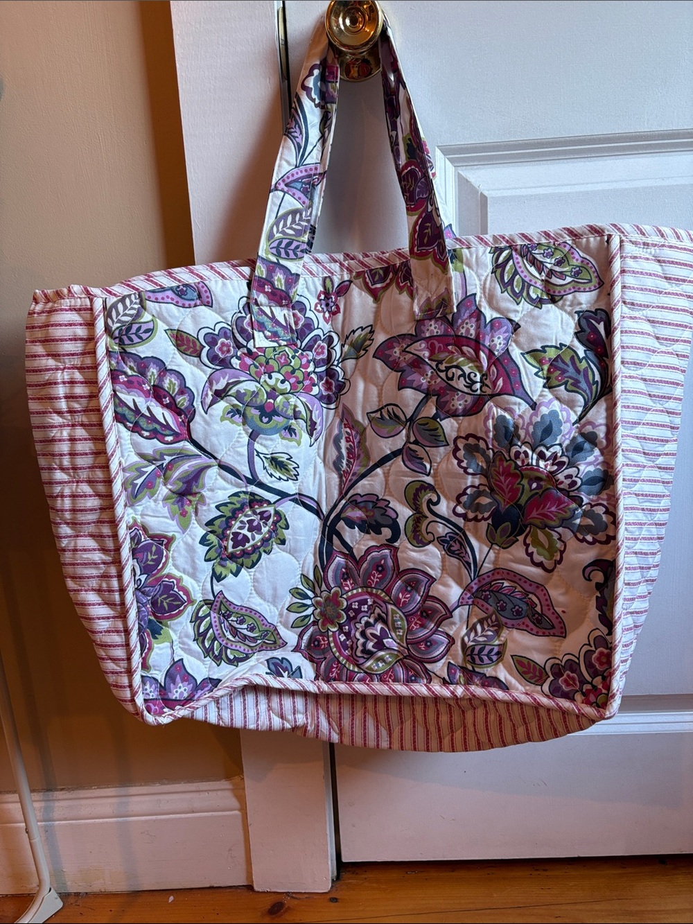 Quilted Floral Tote Bag in Purple and Pink